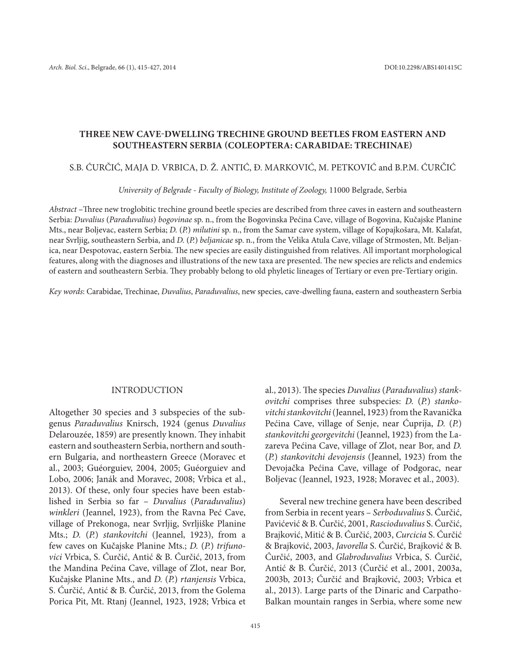 Three New Cave-Dwelling Trechine Ground Beetles from Eastern and Southeastern Serbia (Coleoptera: Carabidae: Trechinae)