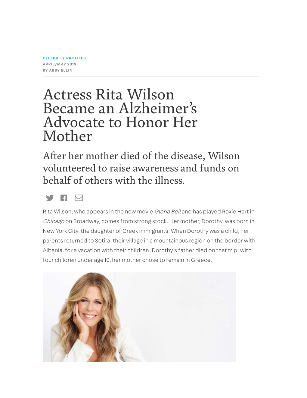 Actress Rita Wilson Became an Alzheimer's Advocate to Honor Her