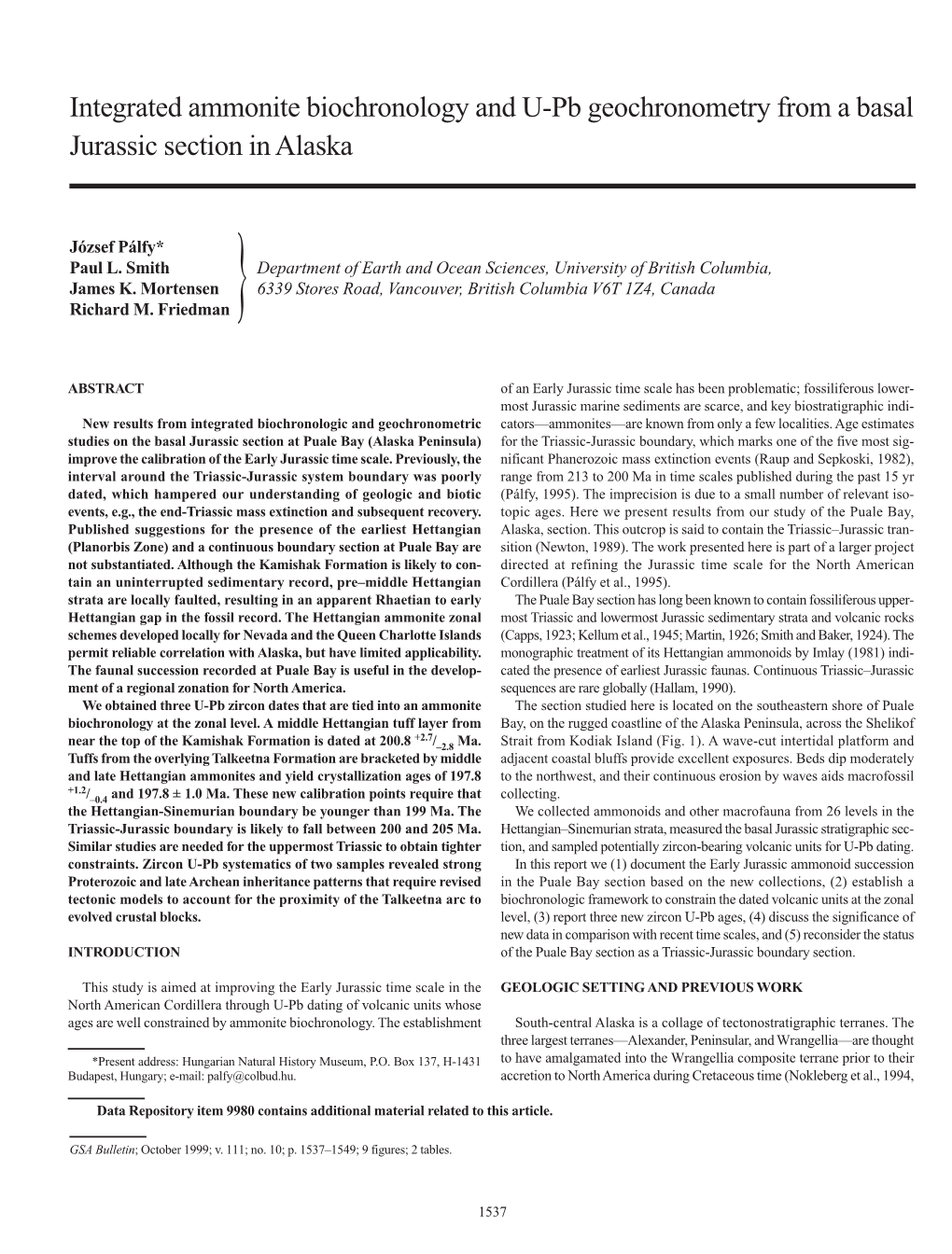 Integrated Ammonite Biochronology and U-Pb Geochronometry from a Basal Jurassic Section in Alaska