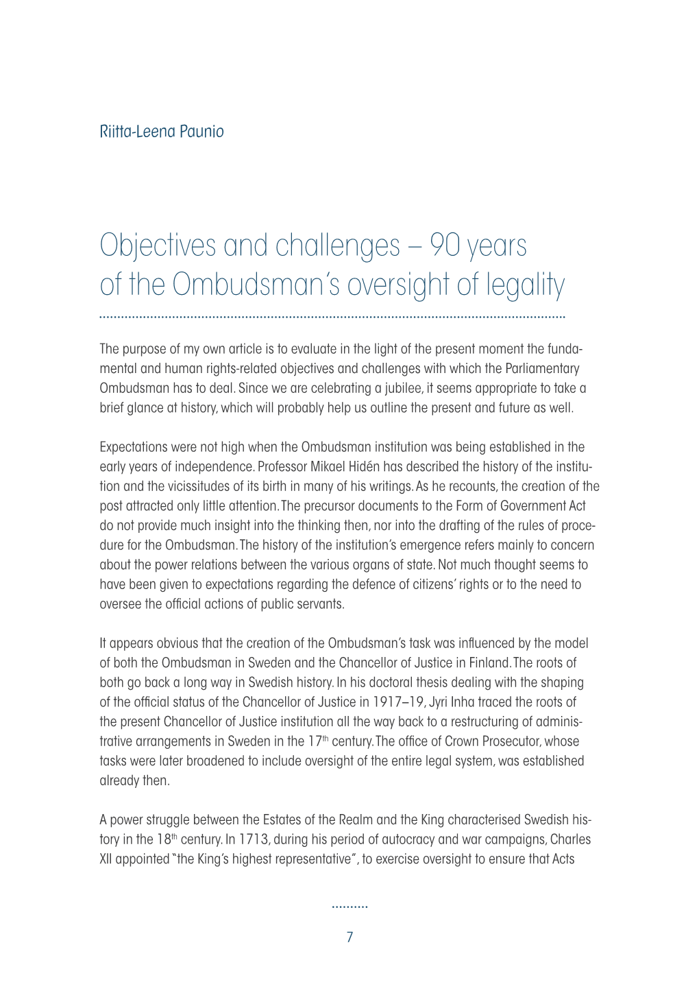 90 Years of the Ombudsman's Oversight of Legality