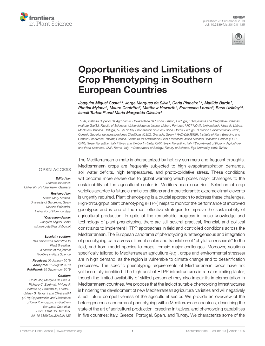 Opportunities and Limitations of Crop Phenotyping in Southern European Countries