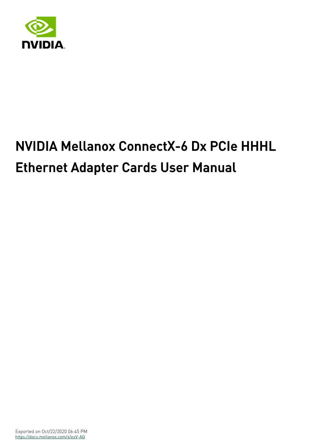 NVIDIA Mellanox Connectx-6 Dx Pcie HHHL Ethernet Adapter Cards User Manual
