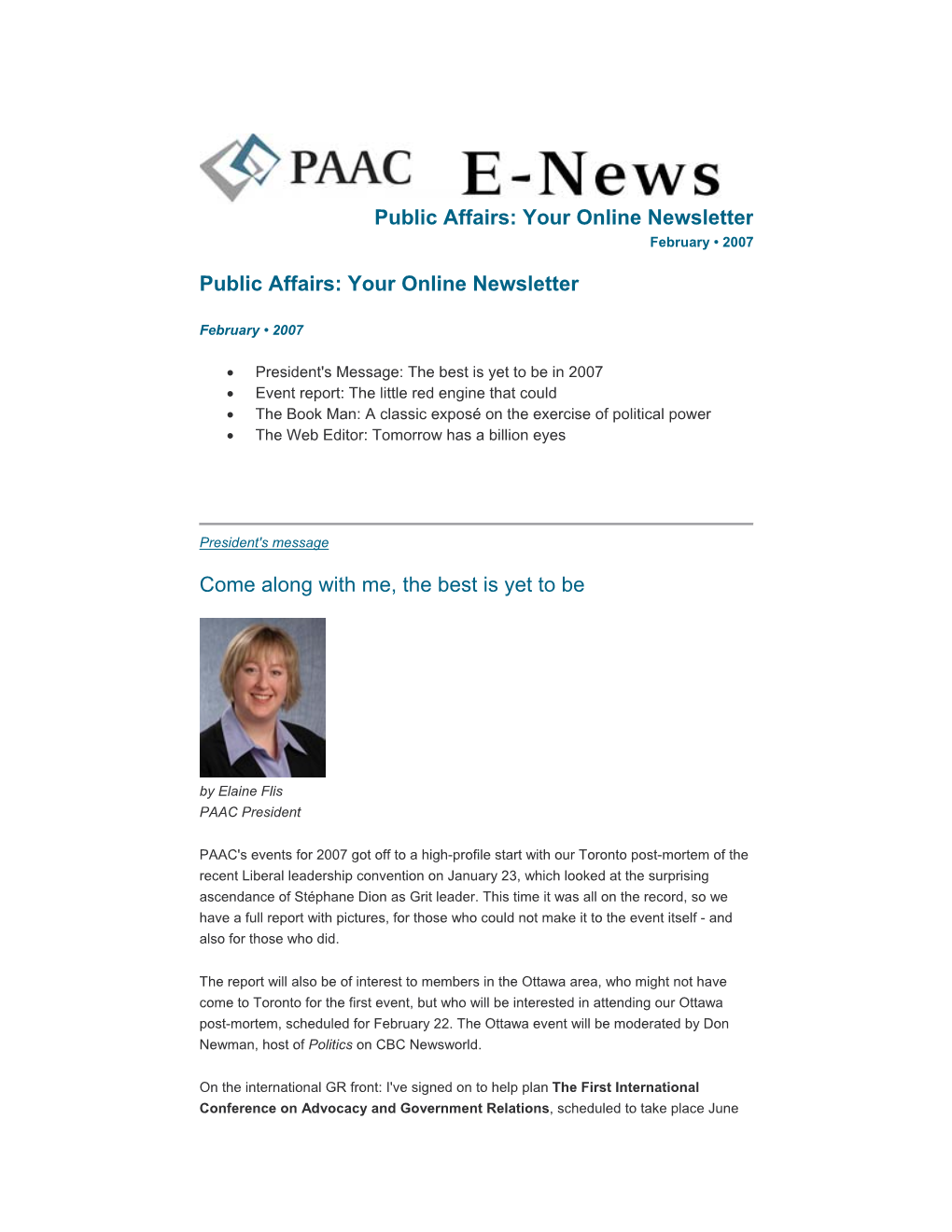 PAAC E-News, February, 2007