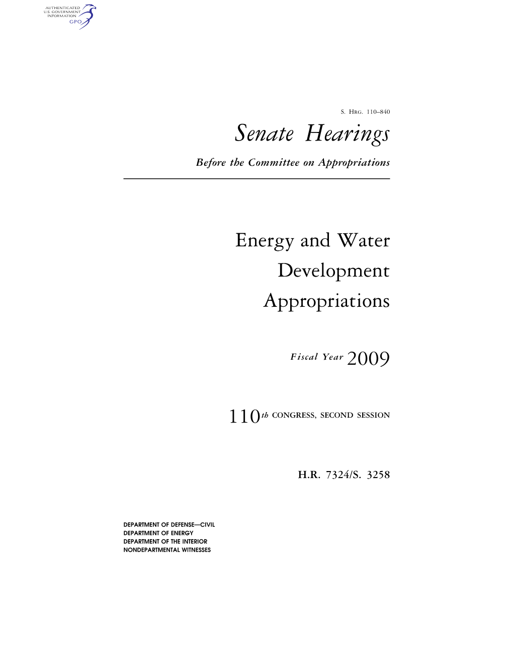 Senate Hearings Before the Committee on Appropriations