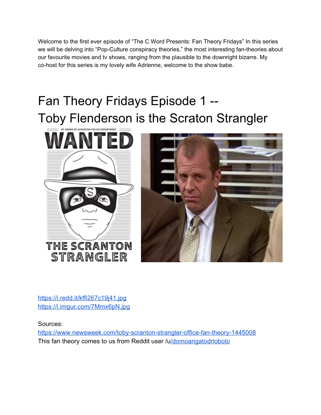 Fan Theory Fridays Episode 1 -- Toby Flenderson Is the Scraton Strangler