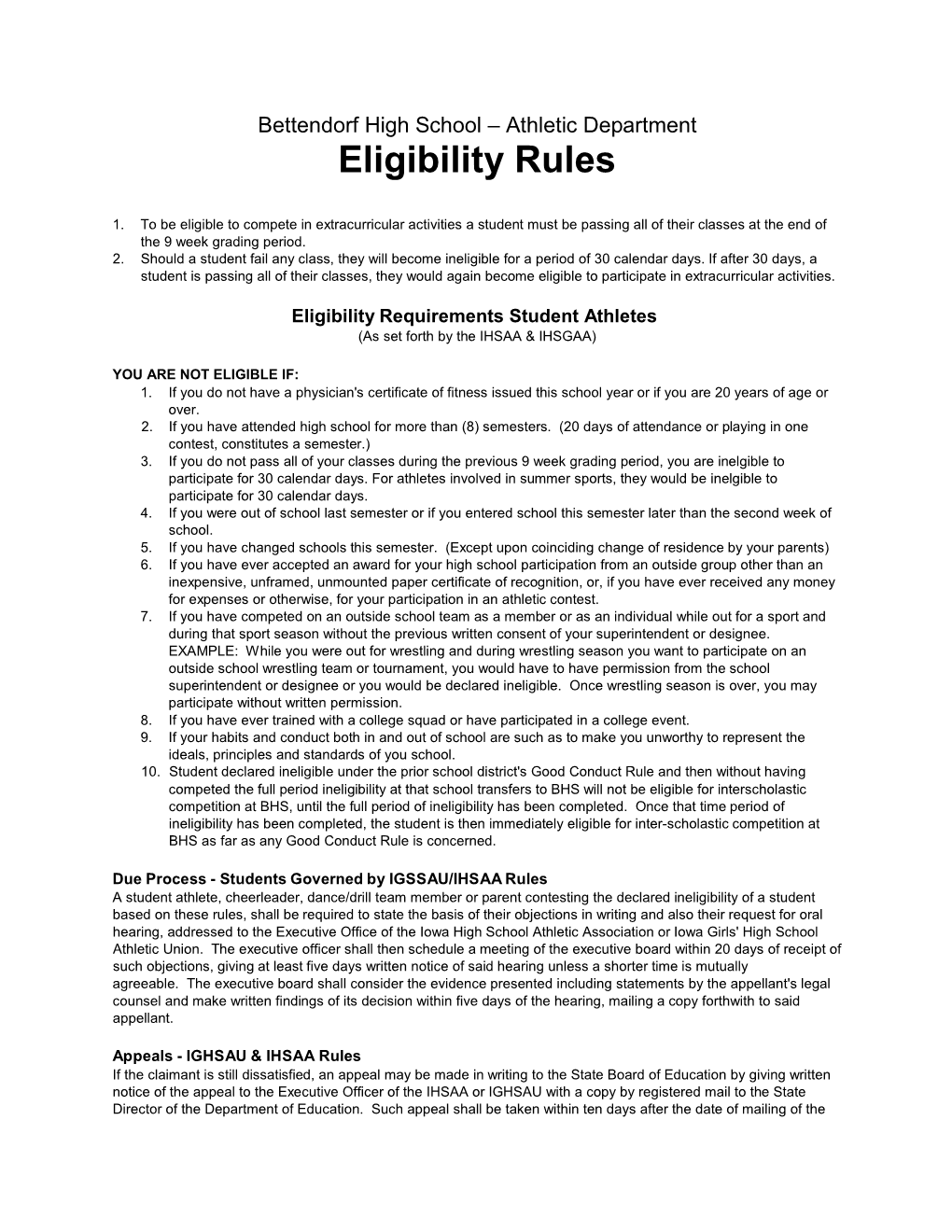 Eligibility Rules