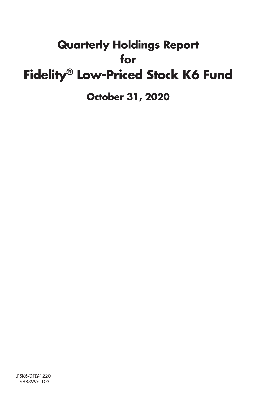 Fidelity® Low-Priced Stock K6 Fund