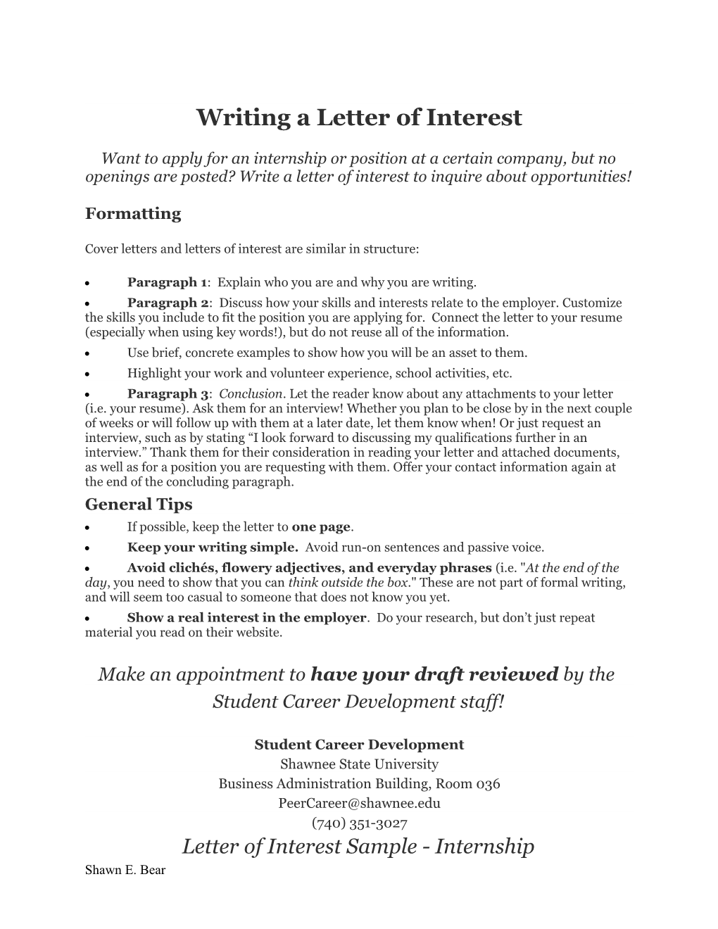 Writing a Letter of Interest