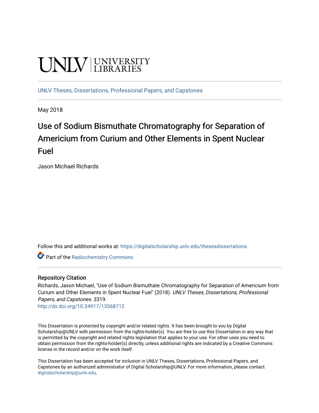 Use of Sodium Bismuthate Chromatography for Separation of Americium from Curium and Other Elements in Spent Nuclear Fuel