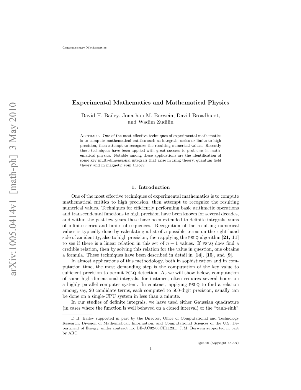 Experimental Mathematics and Mathematical Physics