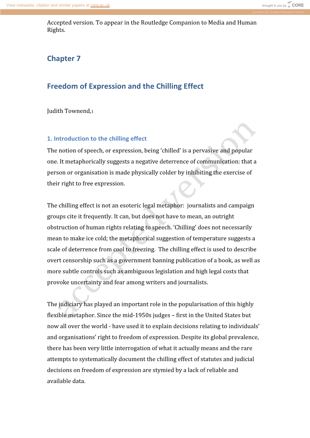 Chapter 7 Freedom of Expression and the Chilling Effect