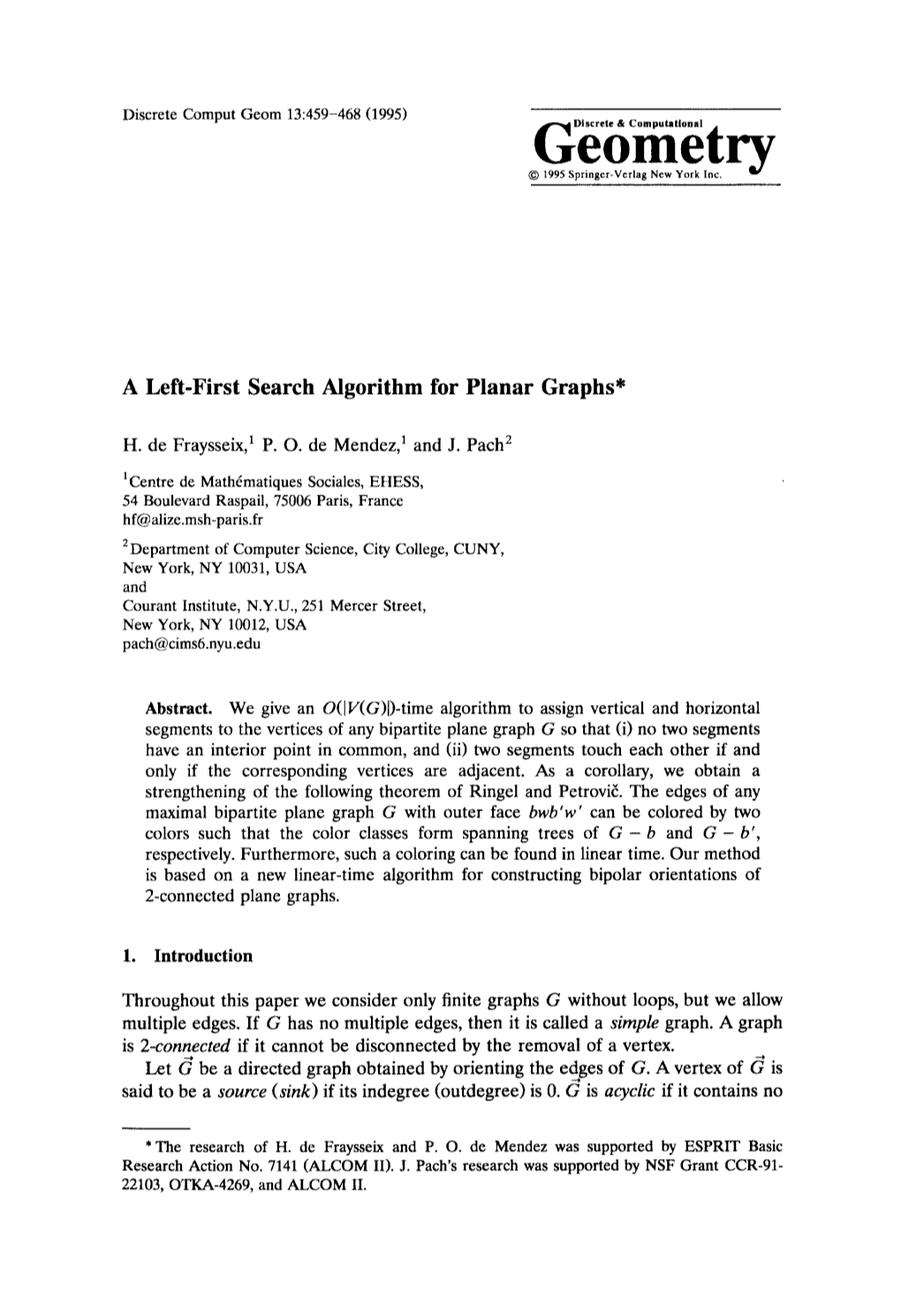 A Left-First Search Algorithm for Planar Graphs*