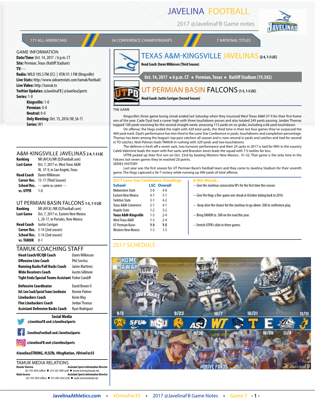 JAVELINA FOOTBALL 2017 @Javelinafb Game Notes