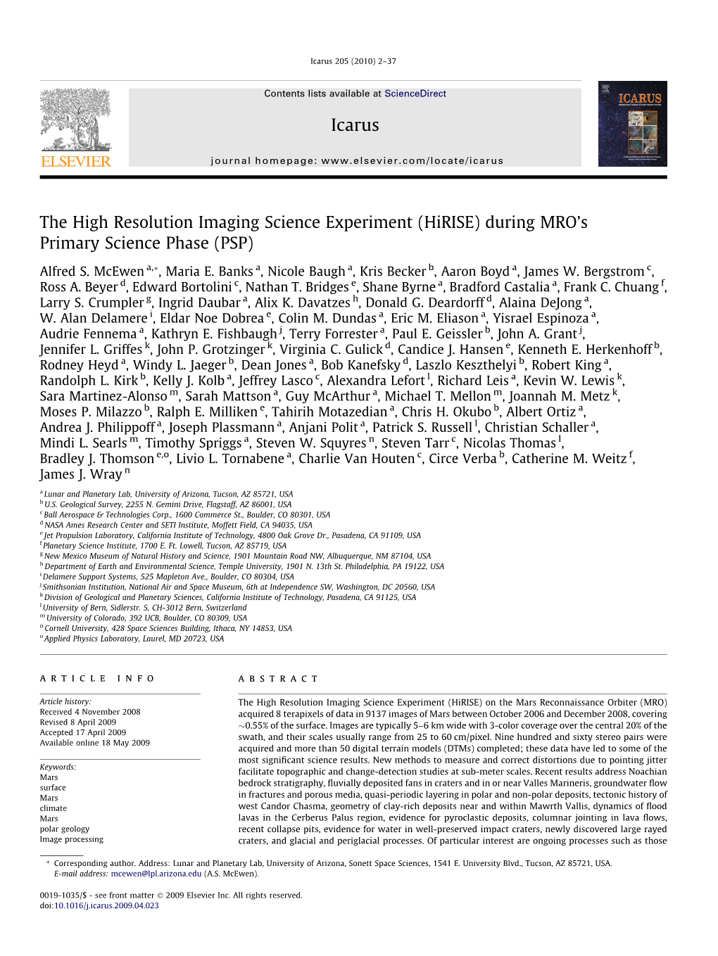 Hirise) During MRO’S Primary Science Phase (PSP)