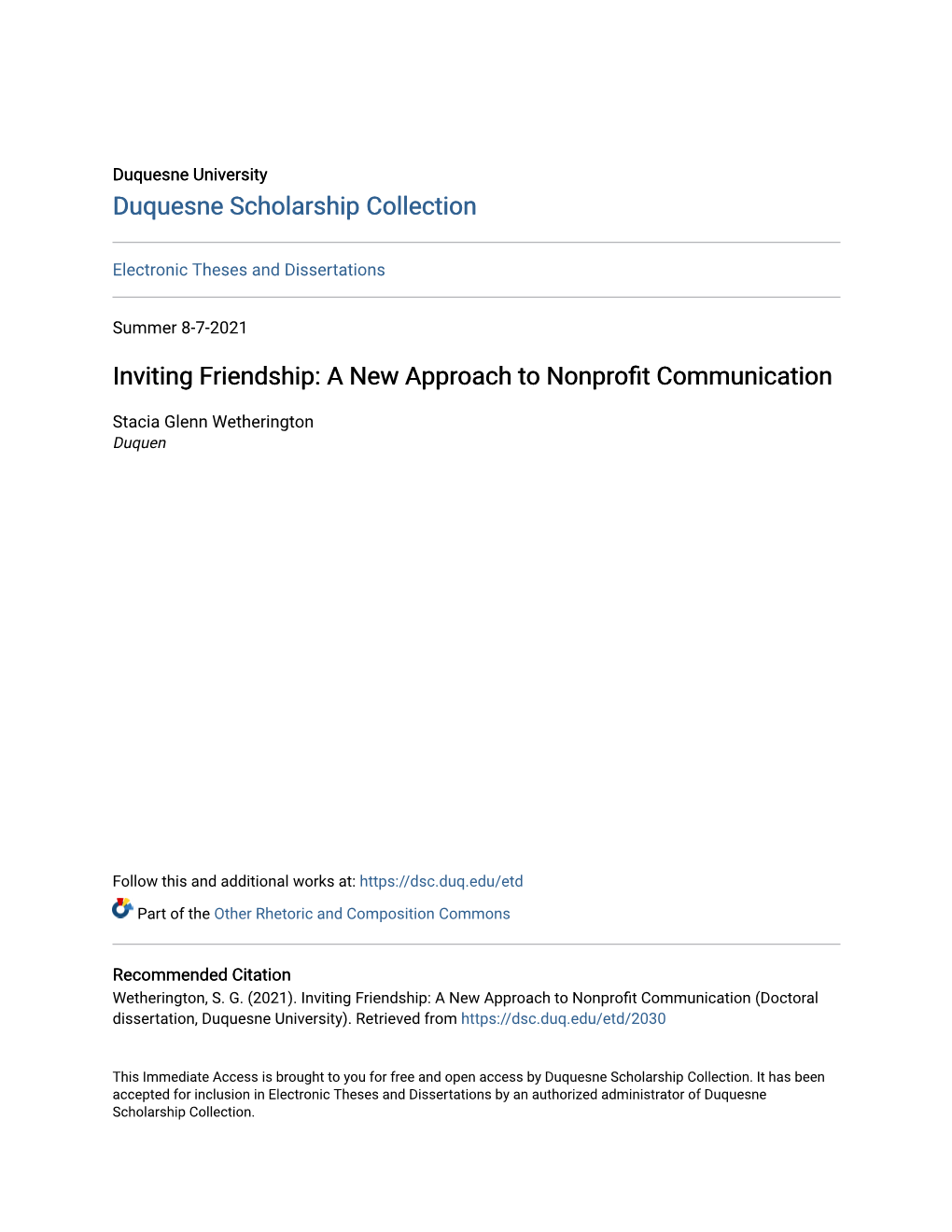 Inviting Friendship: a New Approach to Nonprofit Communication