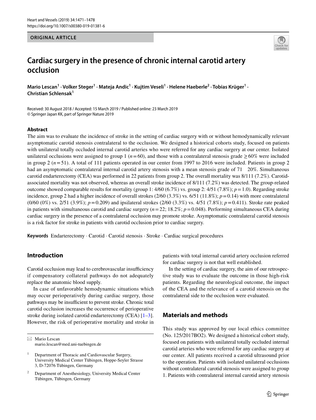 Cardiac Surgery in the Presence of Chronic Internal Carotid Artery Occlusion