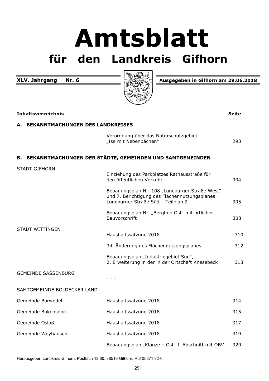 Amtsblatt Für Den Landkreis Gifhorn