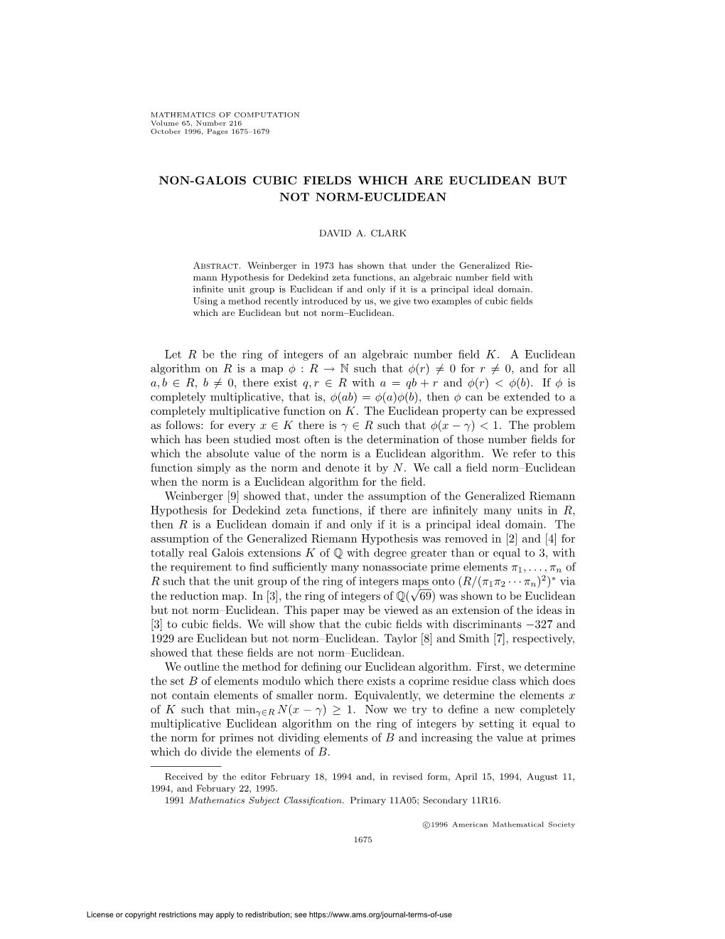 Non-Galois Cubic Fields Which Are Euclidean but Not Norm-Euclidean