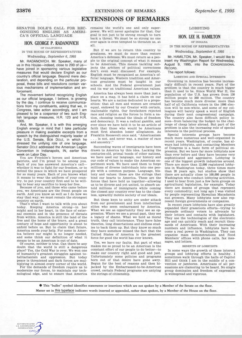 EXTENSIONS of REMARKS September 6, 1995 EXTENSIONS of REMARKS