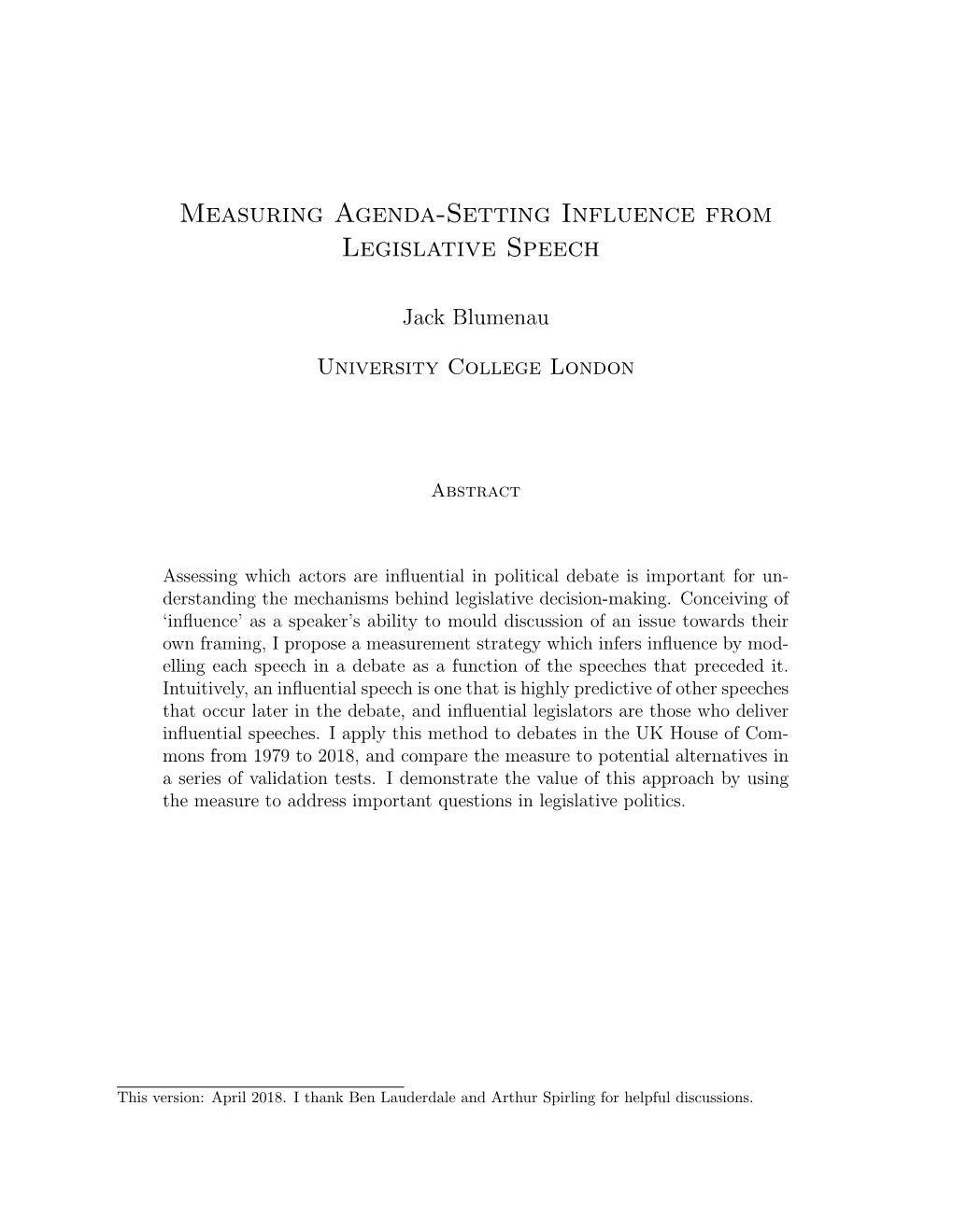 Measuring Agenda-Setting Influence from Legislative Speech