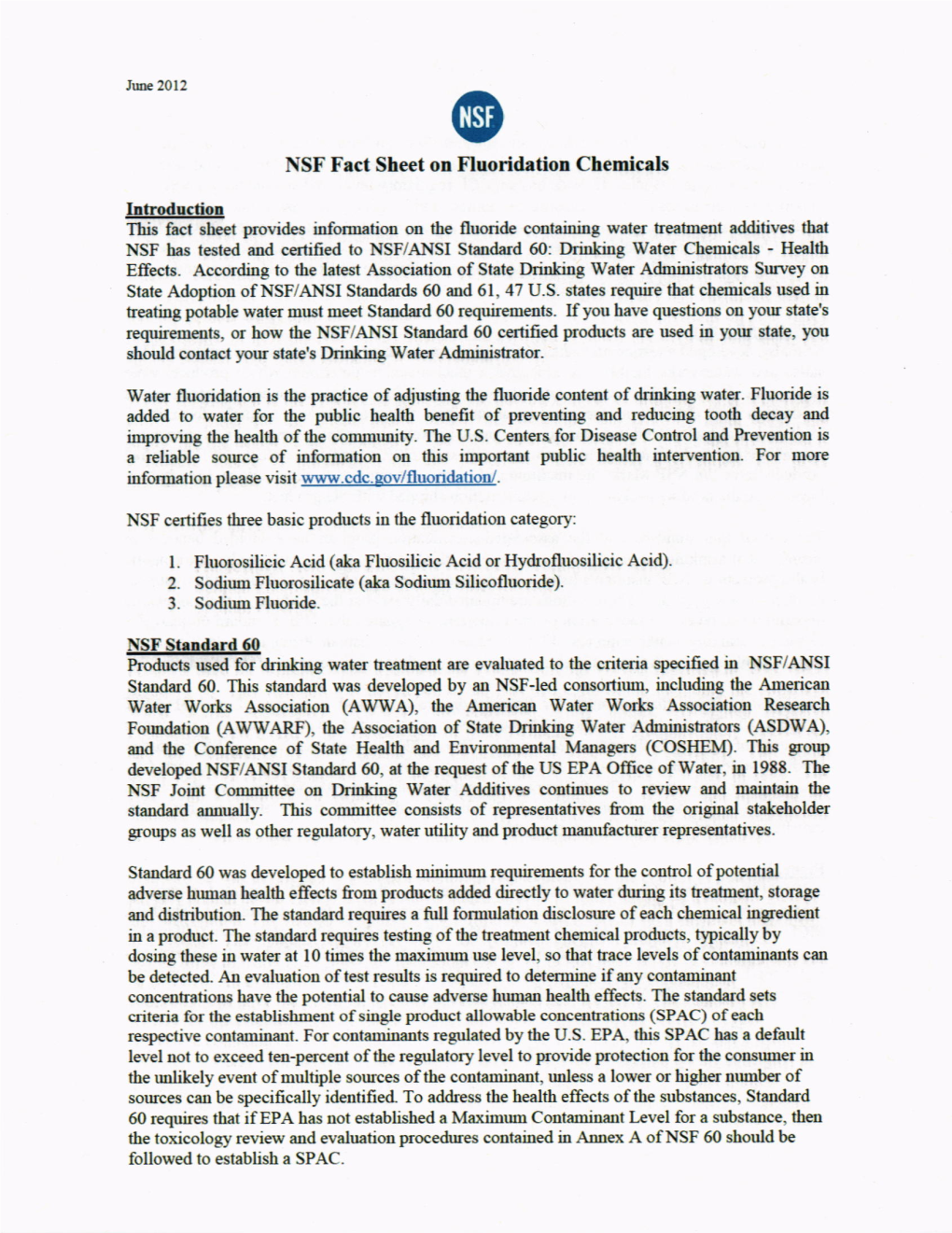 Fluoride NSF Fact Sheet