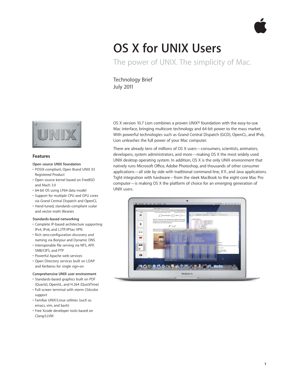 OS X for UNIX Users the Power of UNIX