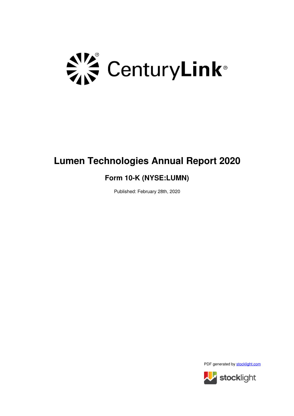 Lumen Technologies Annual Report 2020