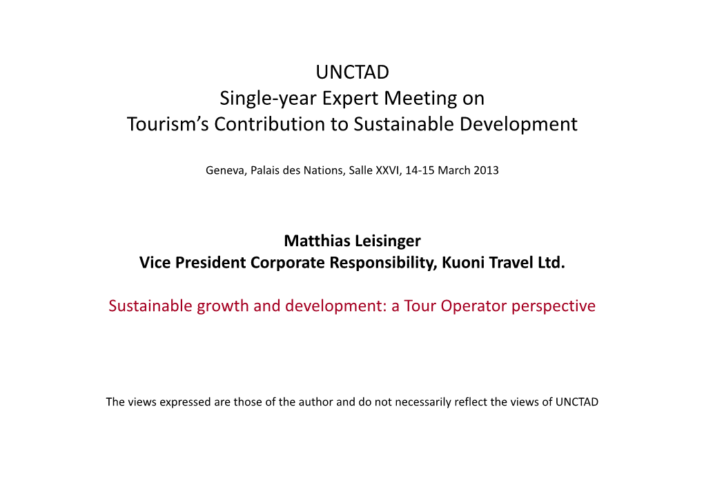 Tourism's Contribution to Sustainable Development