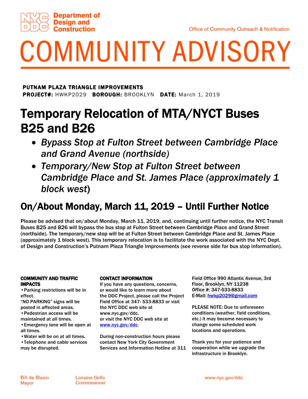 Temporary Relocation of MTA/NYCT Buses B25 And