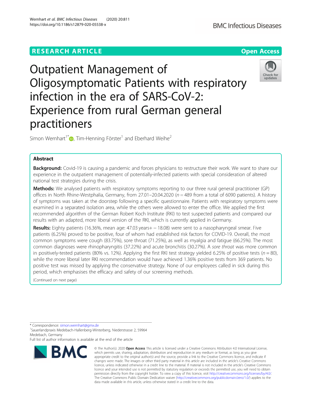 Experience from Rural German General Practitioners Simon Wernhart1* , Tim-Henning Förster1 and Eberhard Weihe2