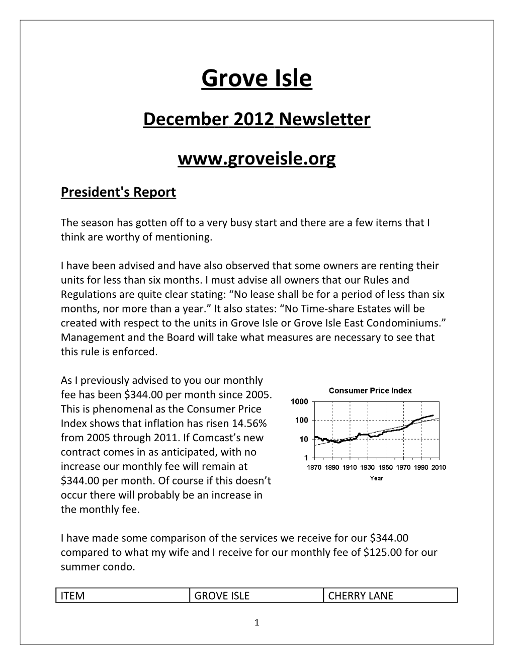 Grove Isle Newsletter