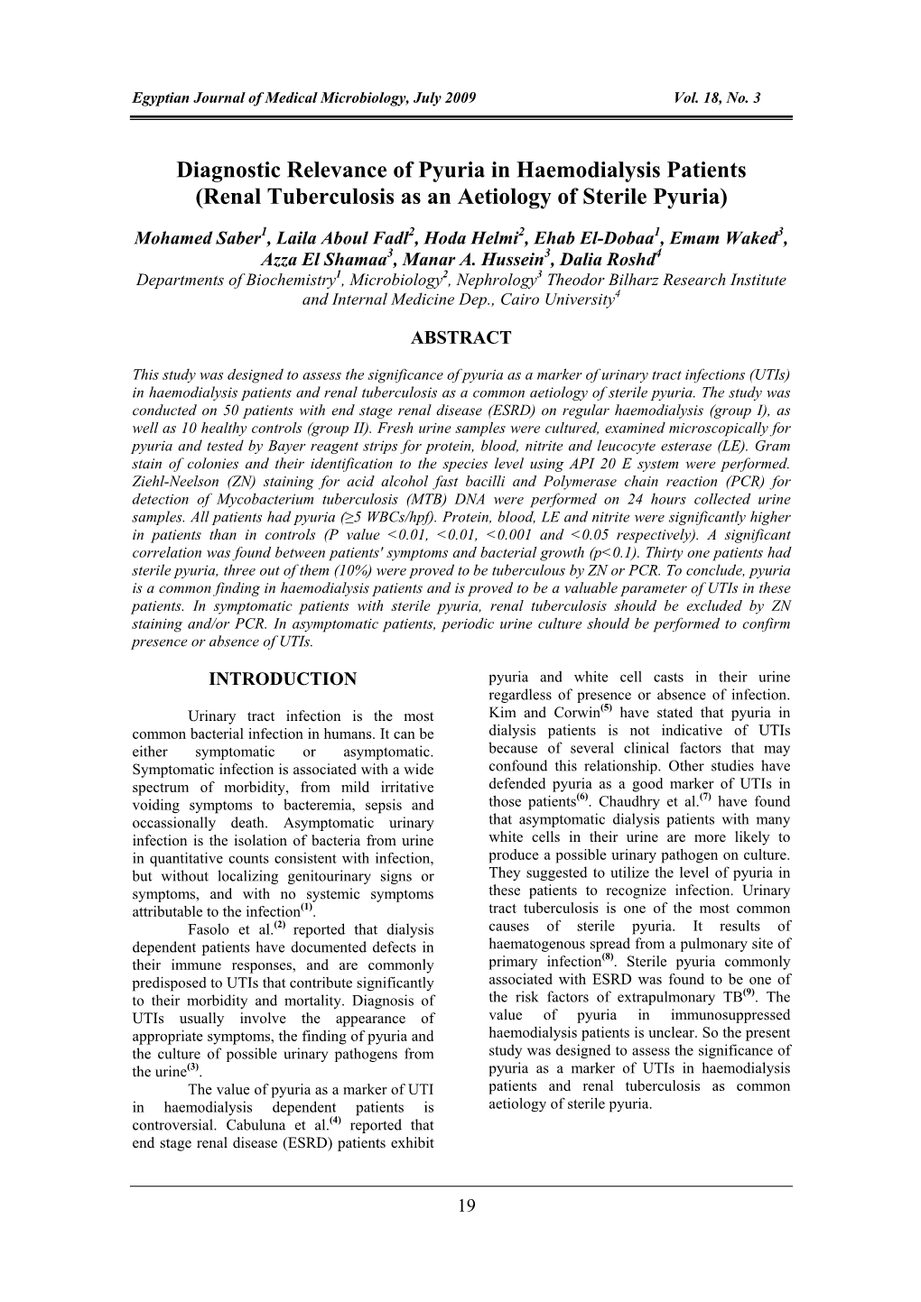 Renal Tuberculosis As an Aetiology of Sterile Pyuria)