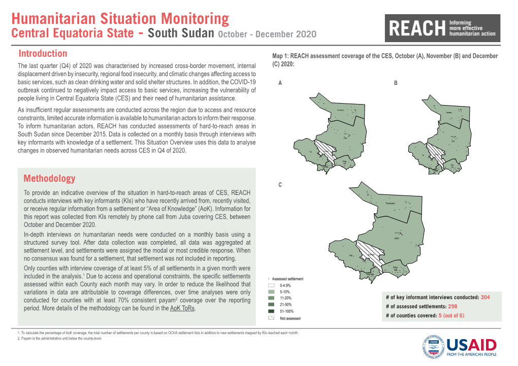 Humanitarian Situation Monitoring Central Equatoria State - South Sudan October - December 2020