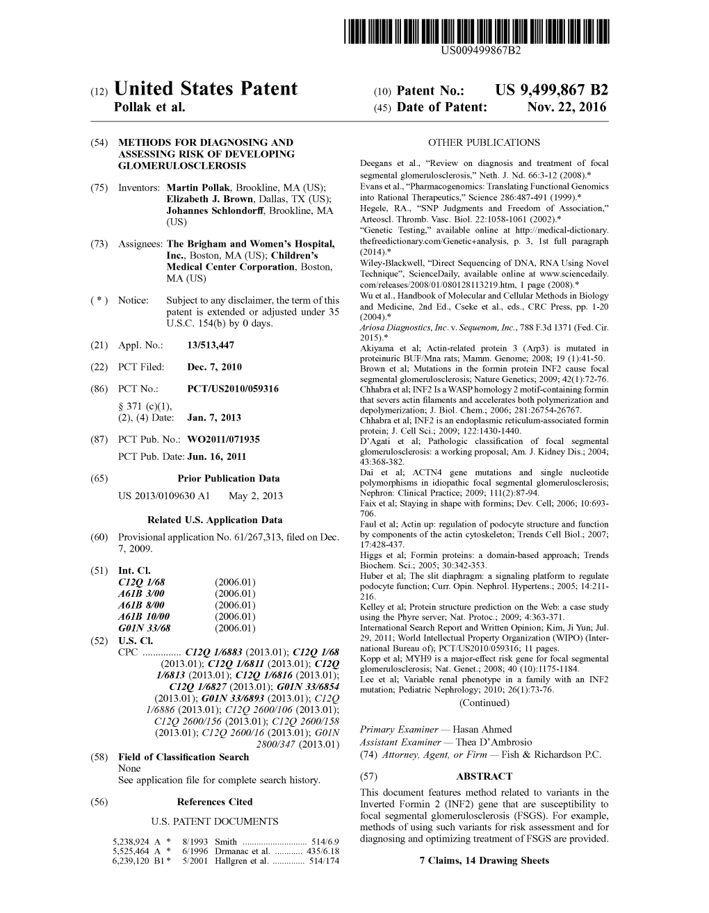 (12) United States Patent (10) Patent No.: US 9,499,867 B2 Pollak Et Al