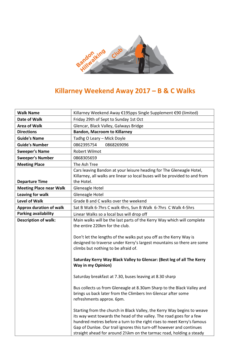 Killarney Weekend Away 2017 – B & C Walks