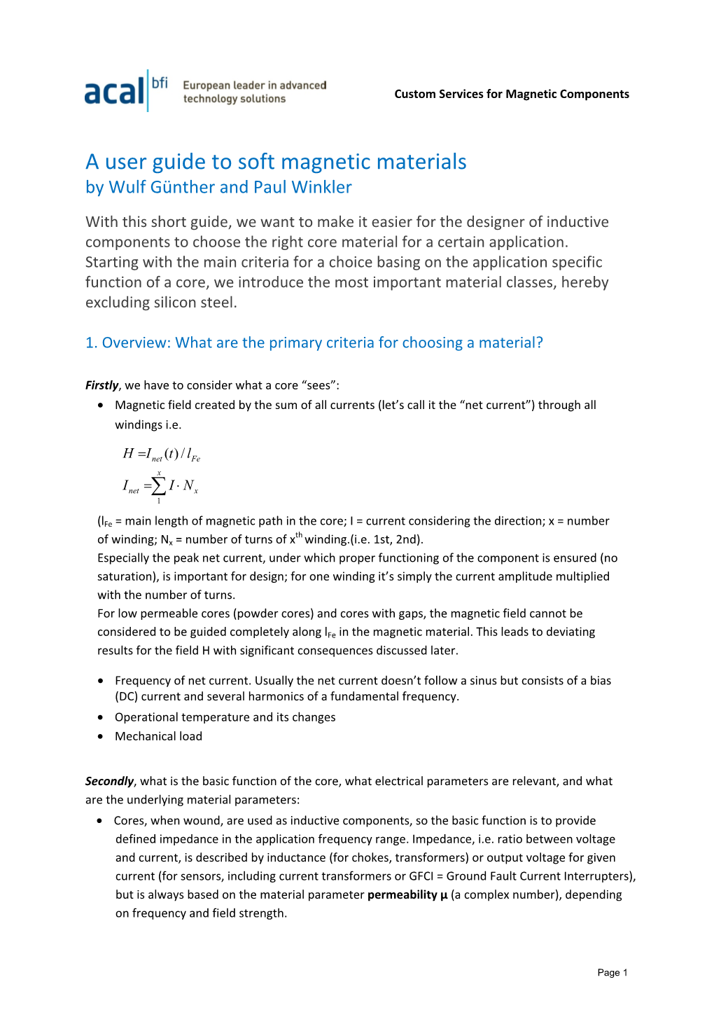 A User Guide to Soft Magnetic Materials