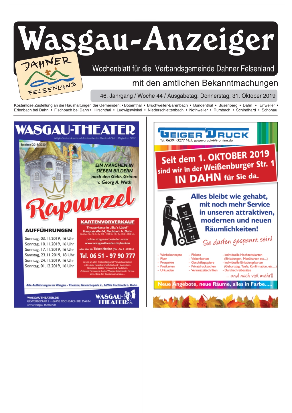 Wasgau-Anzeiger, 31. Oktober