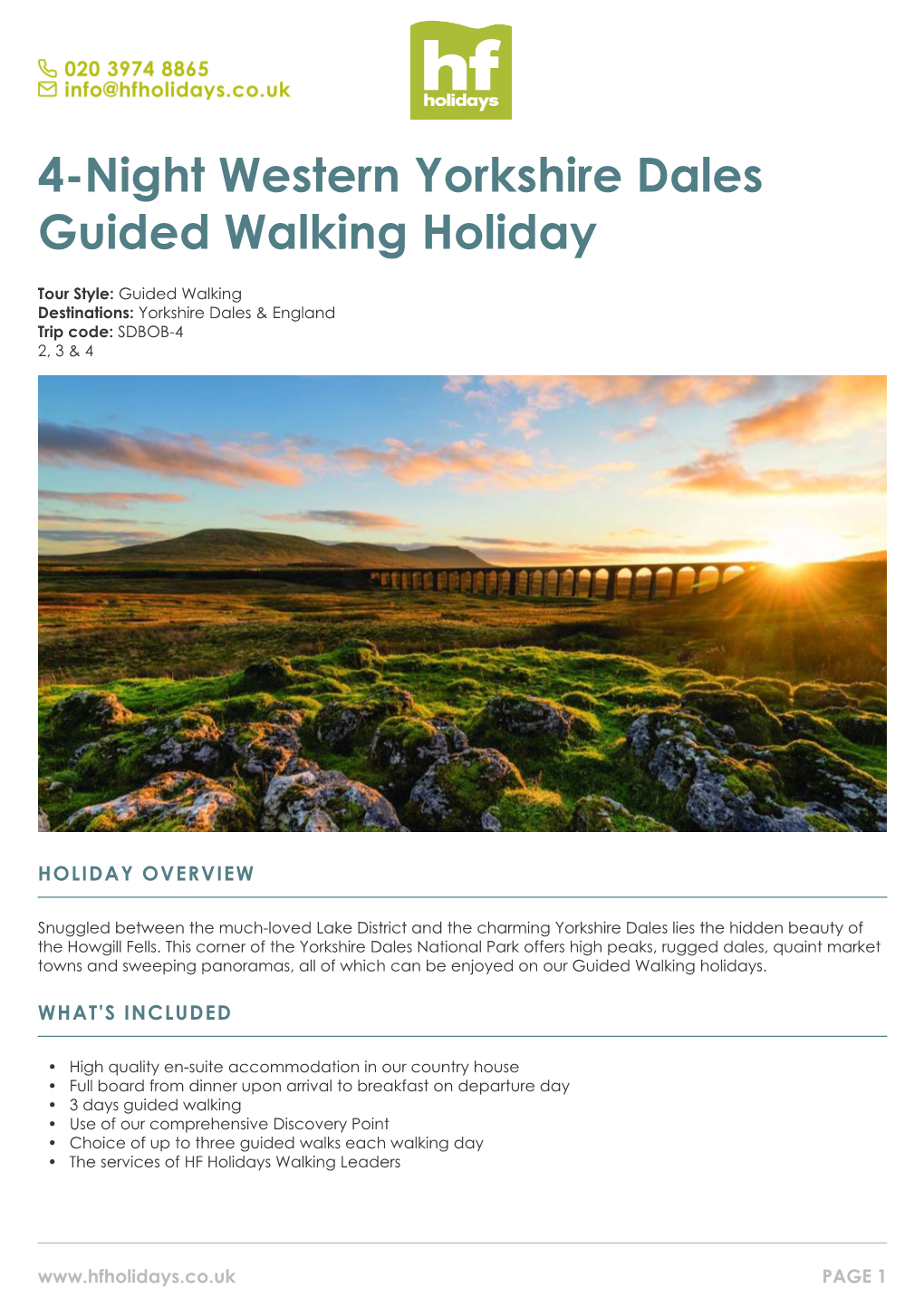4-Night Western Yorkshire Dales Guided Walking Holiday