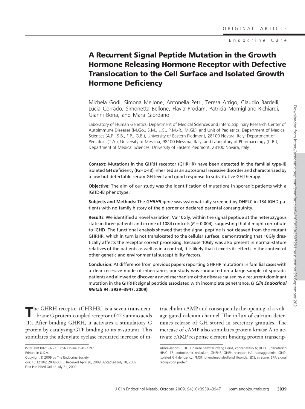 A Recurrent Signal Peptide Mutation in the Growth Hormone Releasing