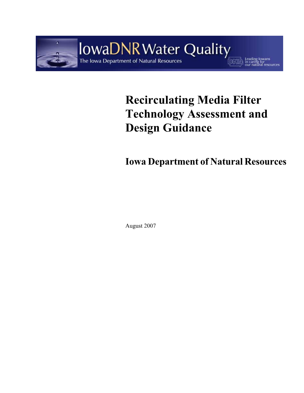 Recirculating Media Filter Technology Assessment and Design Guidance