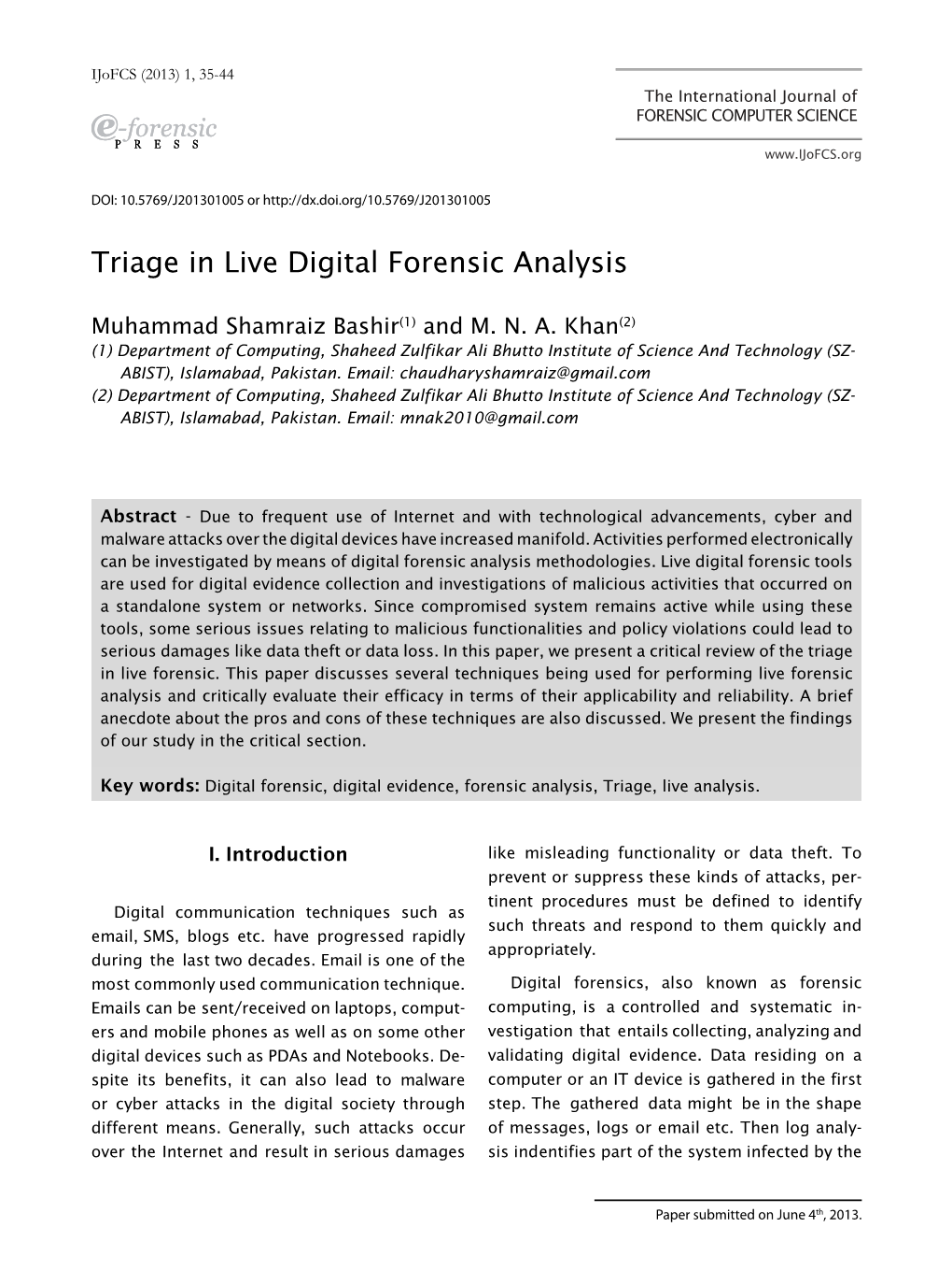 Triage in Live Digital Forensic Analysis