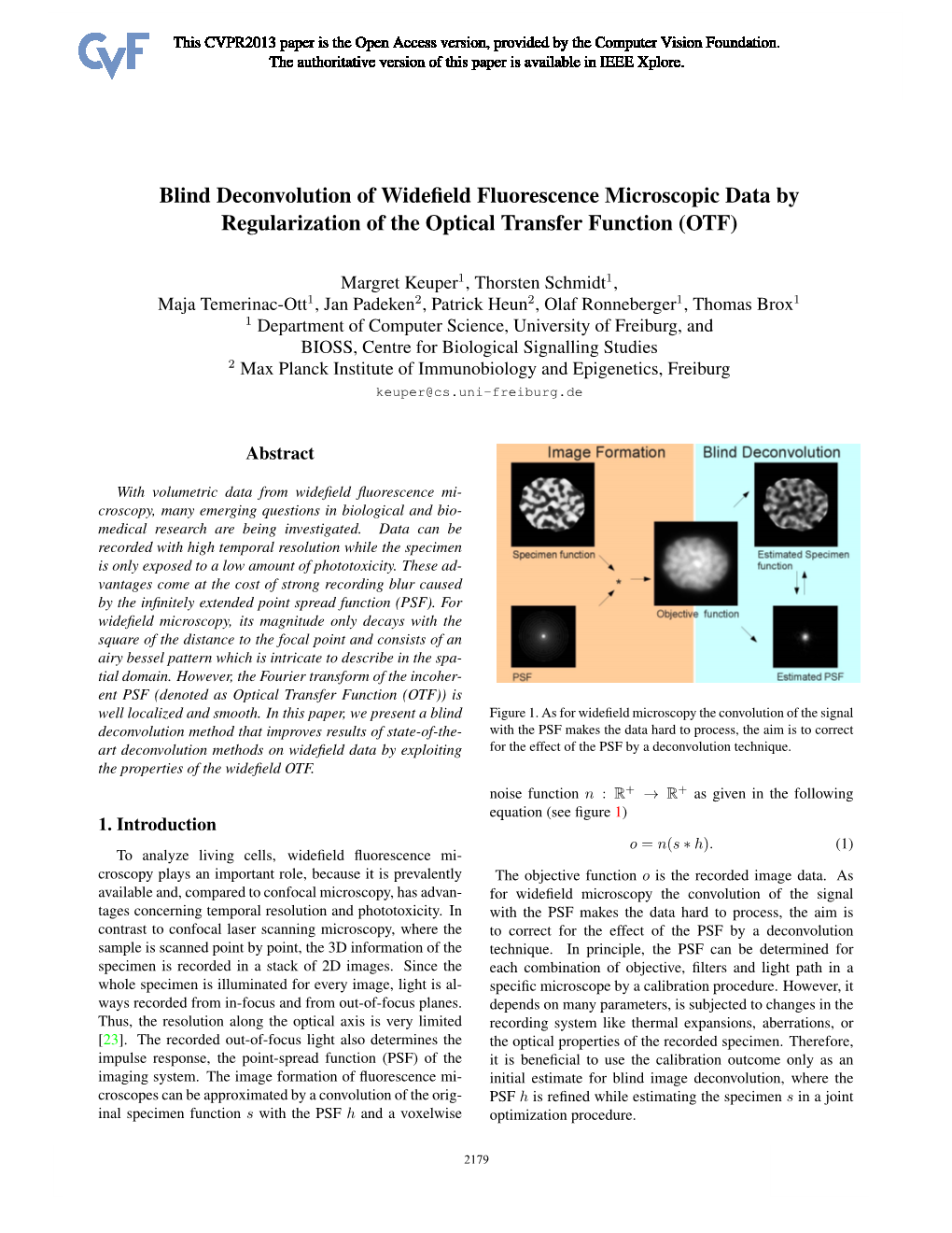 Blind Deconvolution of Widefield Fluorescence Microscopic Data By