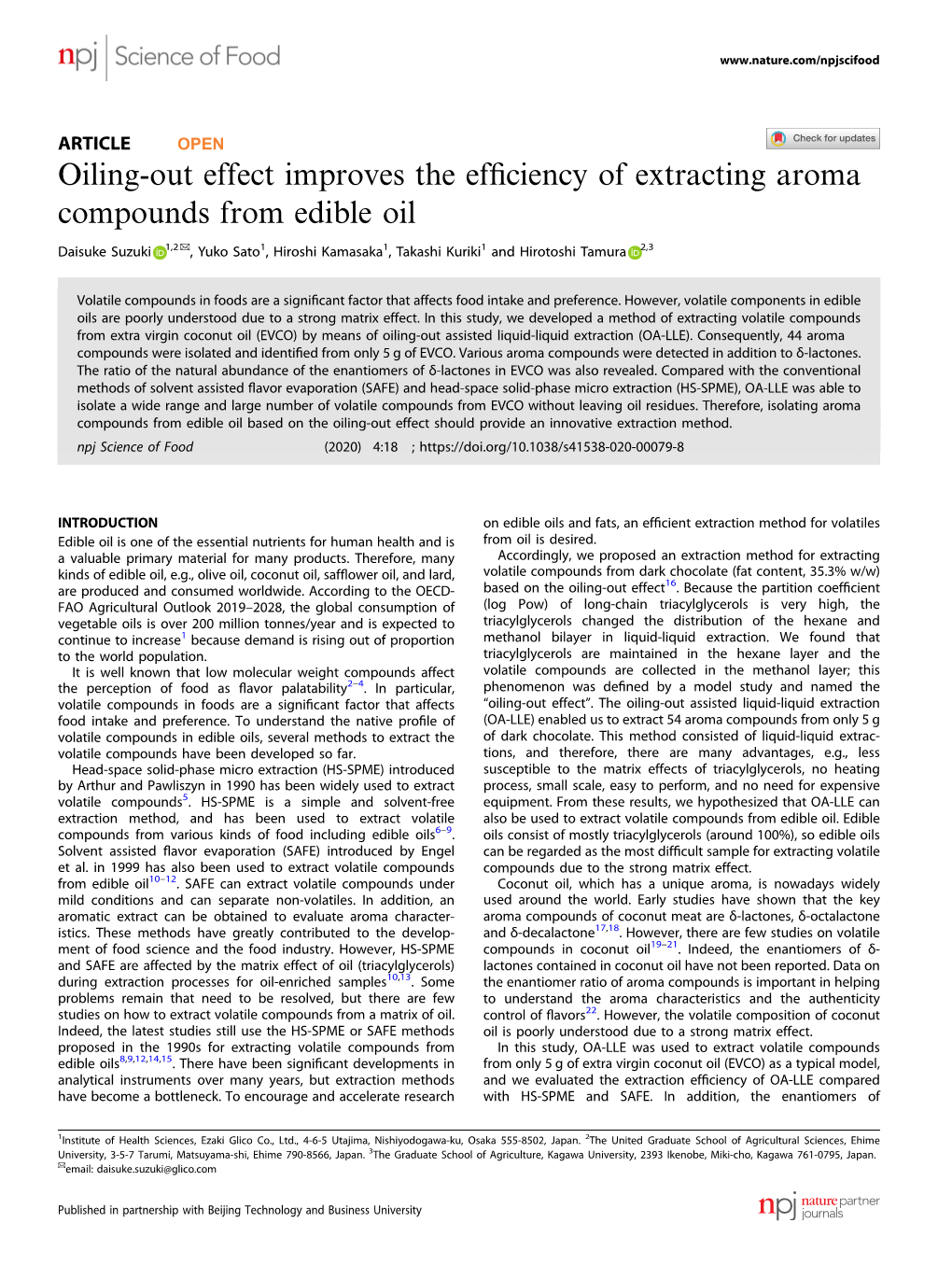 Oiling-Out Effect Improves the Efficiency of Extracting Aroma