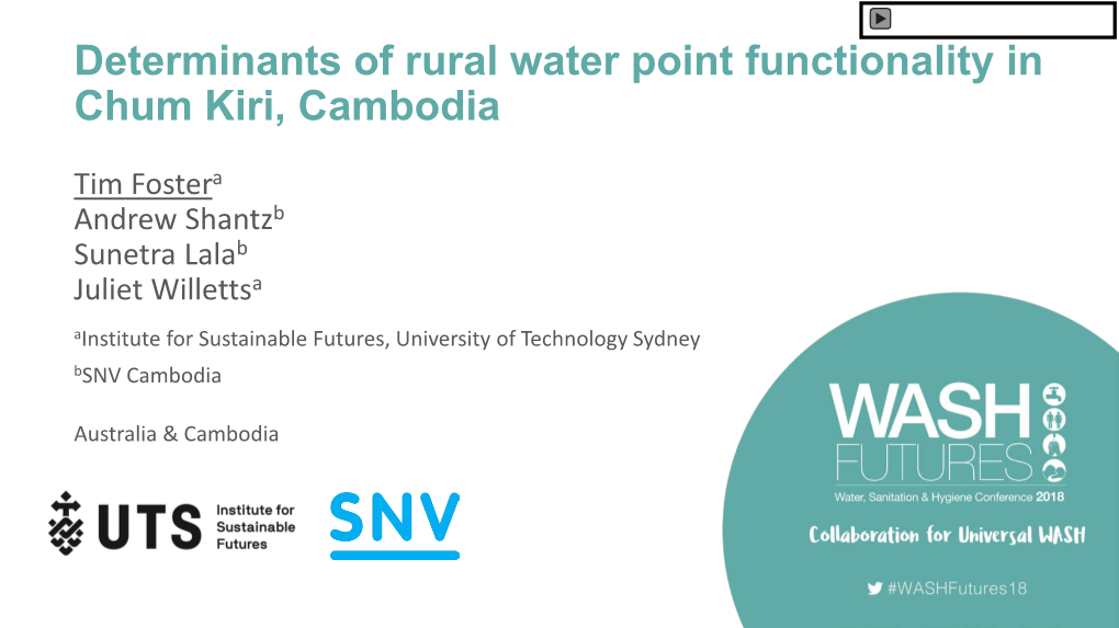 Determinants of Rural Water Point Functionality in Chum Kiri, Cambodia