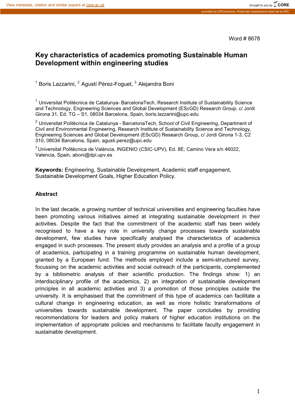 Key Characteristics of Academics Promoting Sustainable Human Development Within Engineering Studies