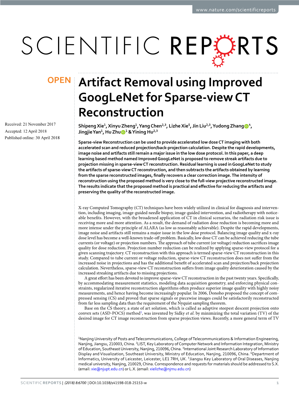 Artifact Removal Using Improved Googlenet for Sparse-View CT