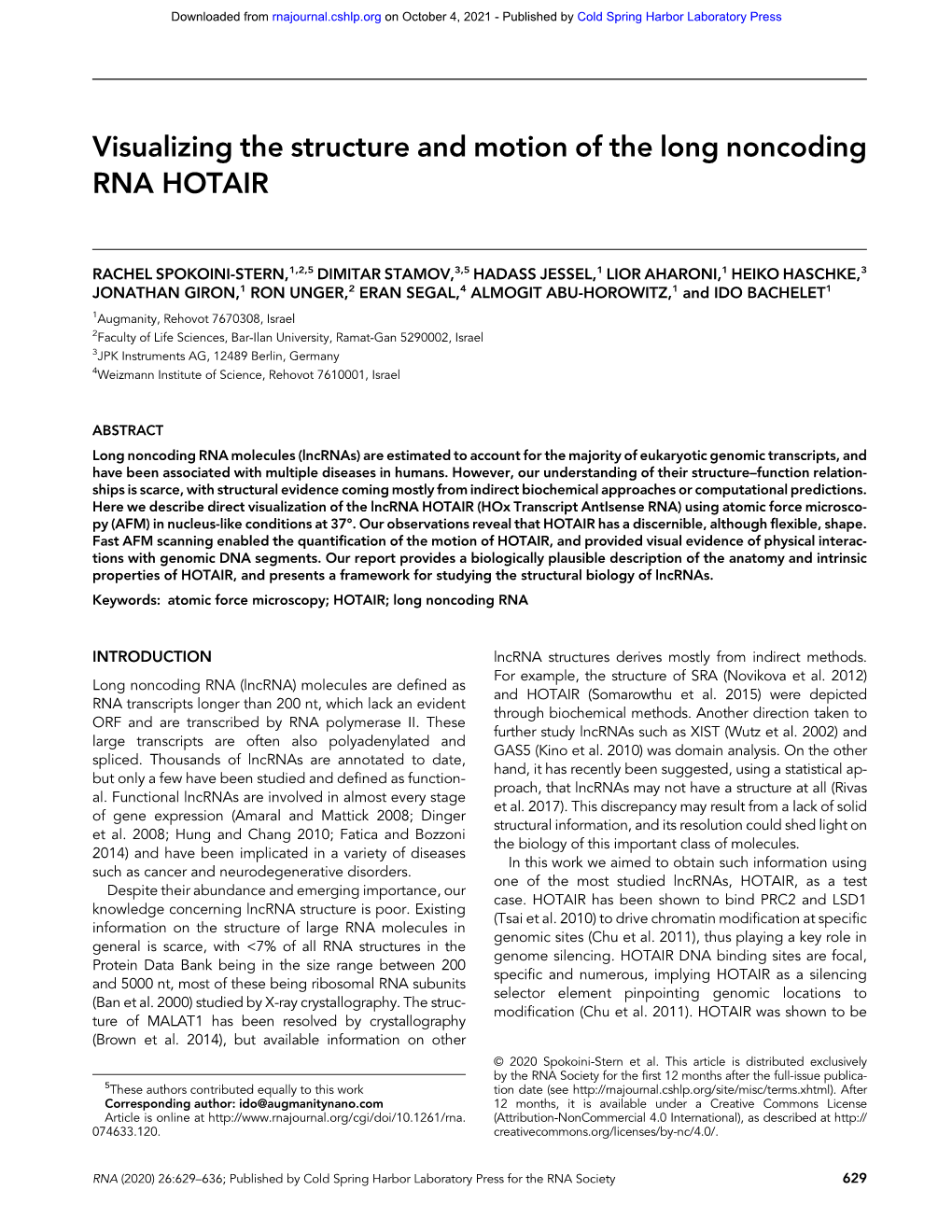 Visualizing the Structure and Motion of the Long Noncoding RNA HOTAIR