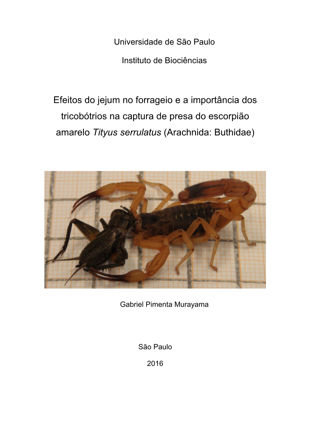 Efeitos Do Jejum No Forrageio E a Importância Dos Tricobótrios Na Captura De Presa Do Escorpião Amarelo Tityus Serrulatus (Arachnida: Buthidae)