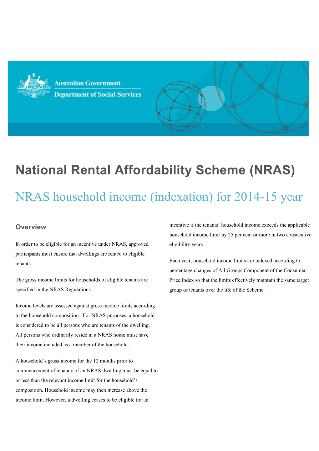 NRAS Household Income (Indexation)