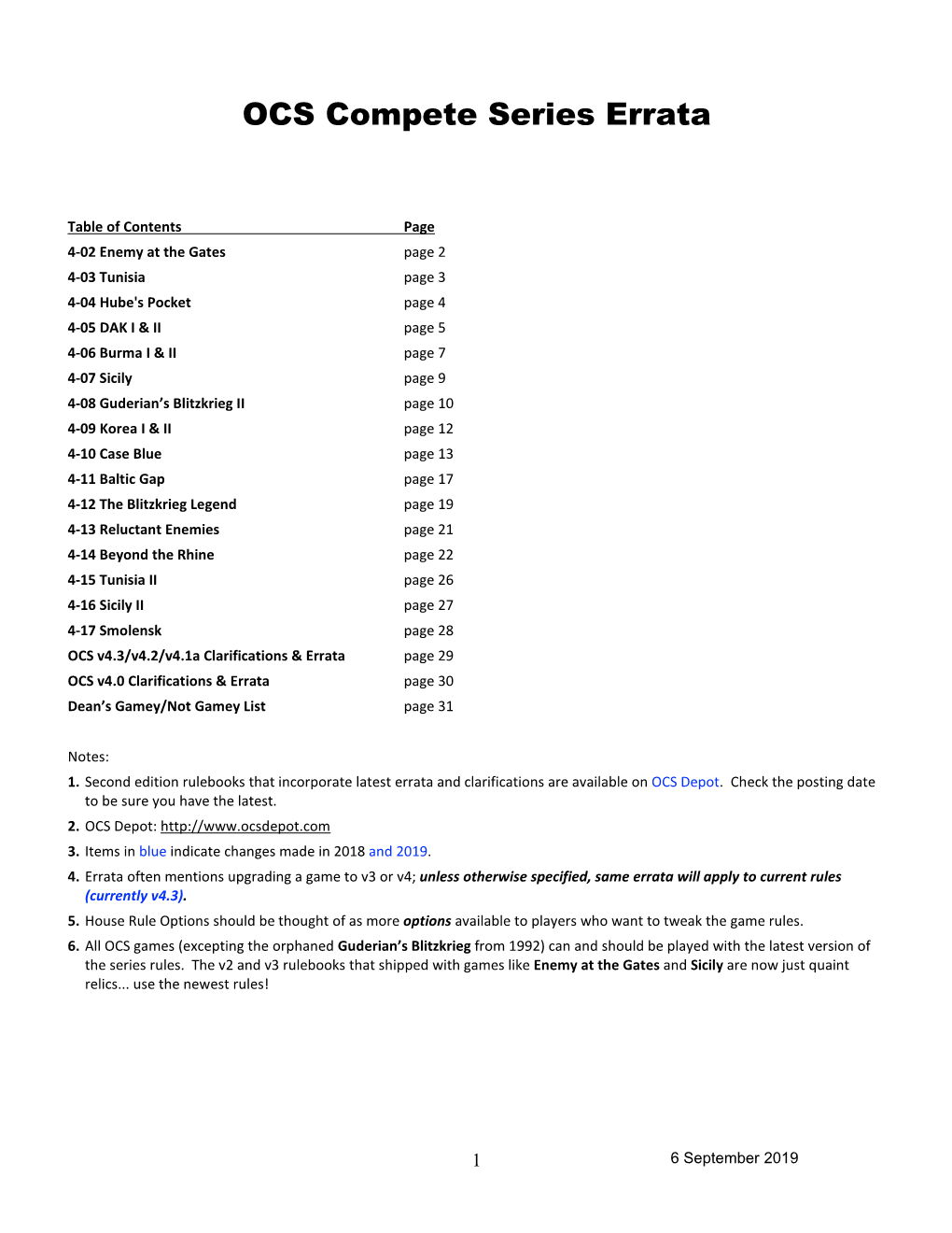 OCS Compete Series Errata